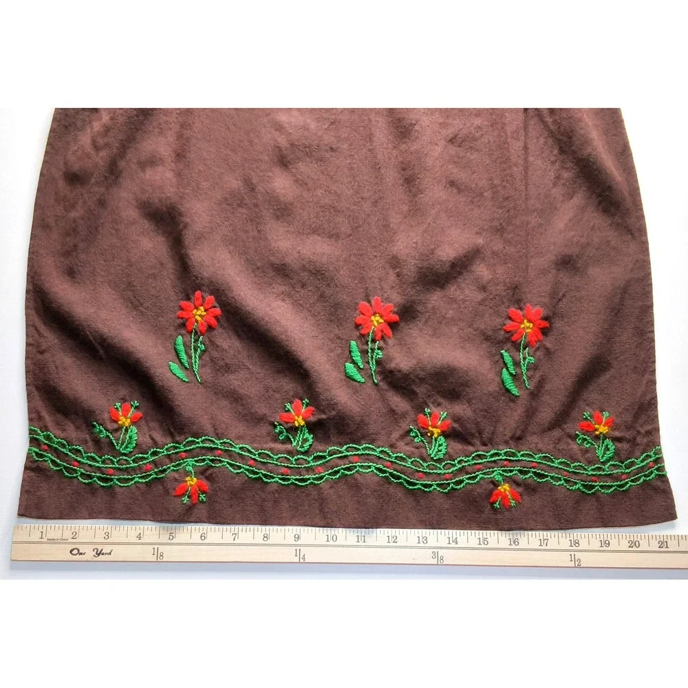 Handmade Apron Women Adjustable Brown Vintage Floral Embroidered